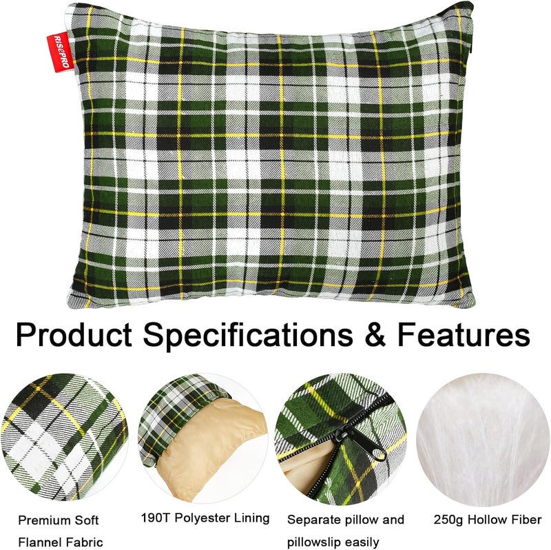 RISEPRO Outdoor Camping Pillow Lightweight, Compressible, Flannel Travel Pillow Cases, Washable Removable Pillow Cover Camping and Backpacking Green - Image 3